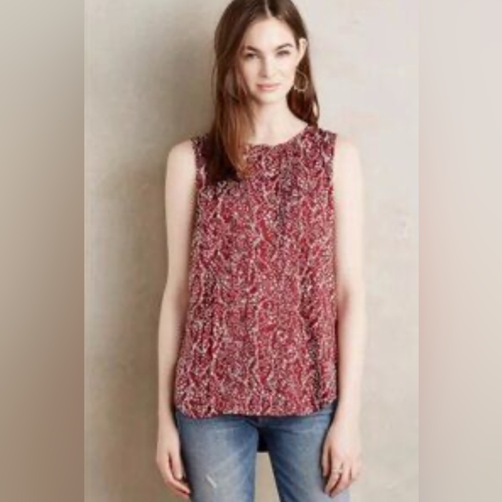 ANTHROPOLOGIE DOLAN Left Coast FAB! Burgundy Floral Pintucked Henley Blouse